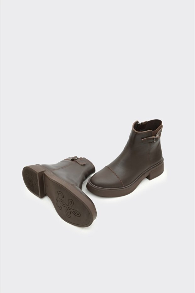 Hakiki Deri Fermuarlı Kadın Bot - 4