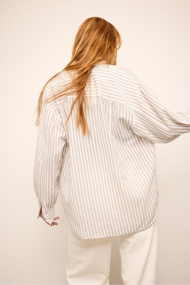 Keten görünümlü gömlek - 5