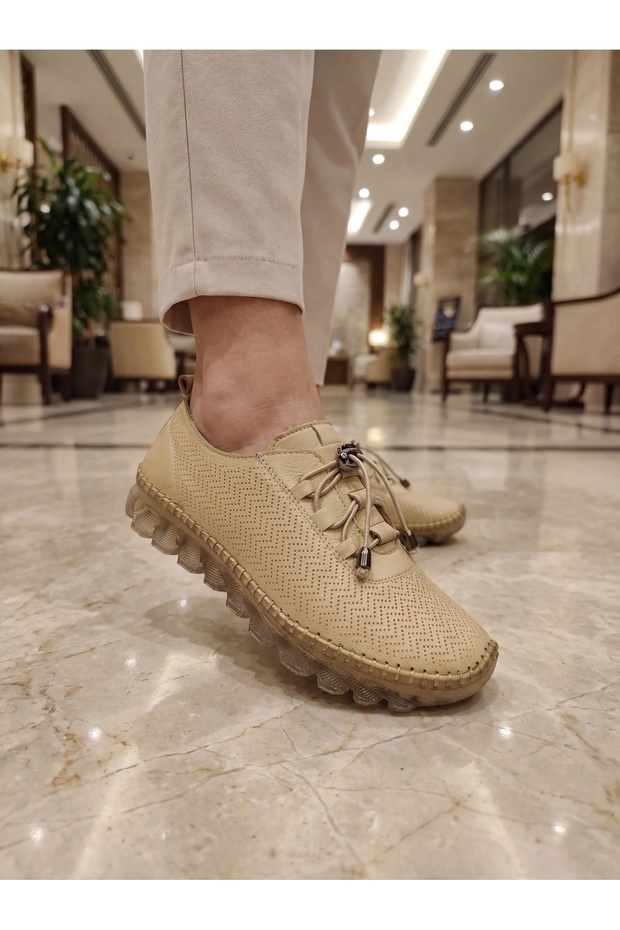 Women's Genuine Leather Orthopedic Daily Beige Shoes Vns005