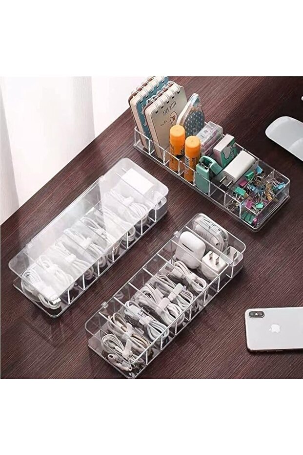 Transparent Data Cable Organizer Data Cable Management Box with 10 Cable Ties Desk Accessories Stora