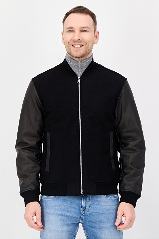 جاكيت بومبر سادة للرجال، أسود - 1