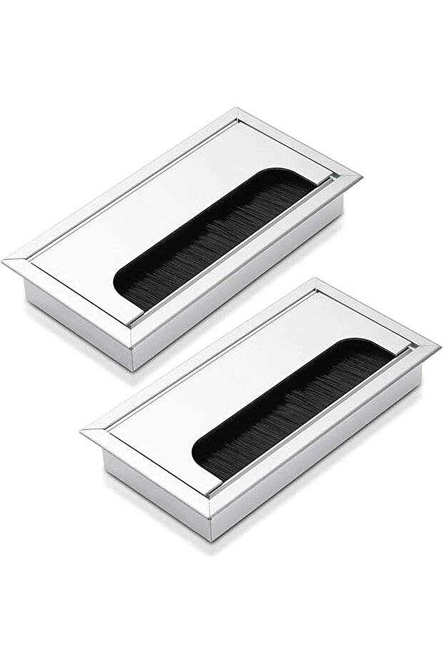 2Pcs Desk Cable Grommet Hole, Square Desk Grommet Aluminum Cable Hole Cover 160 x 80mm Wire Hole Cov