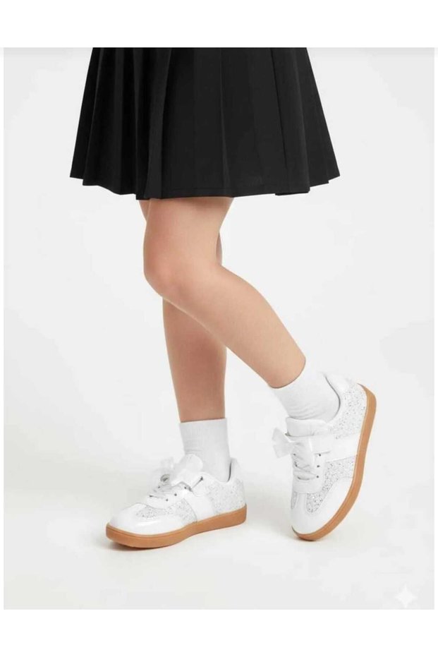 Girls' Velcro Bow and Glitter Sports Shoes