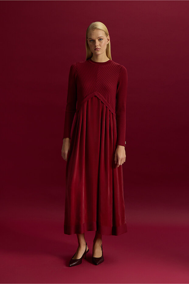 Triko Cupro Elbise Cherry - 1