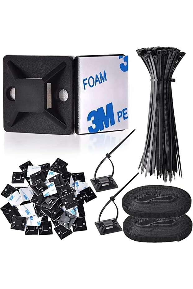 100Pack Zip Tie Adhesive Mounts Self Adhesive Cable Tie Base Holders with Multi-Purpose Cable Tie, C