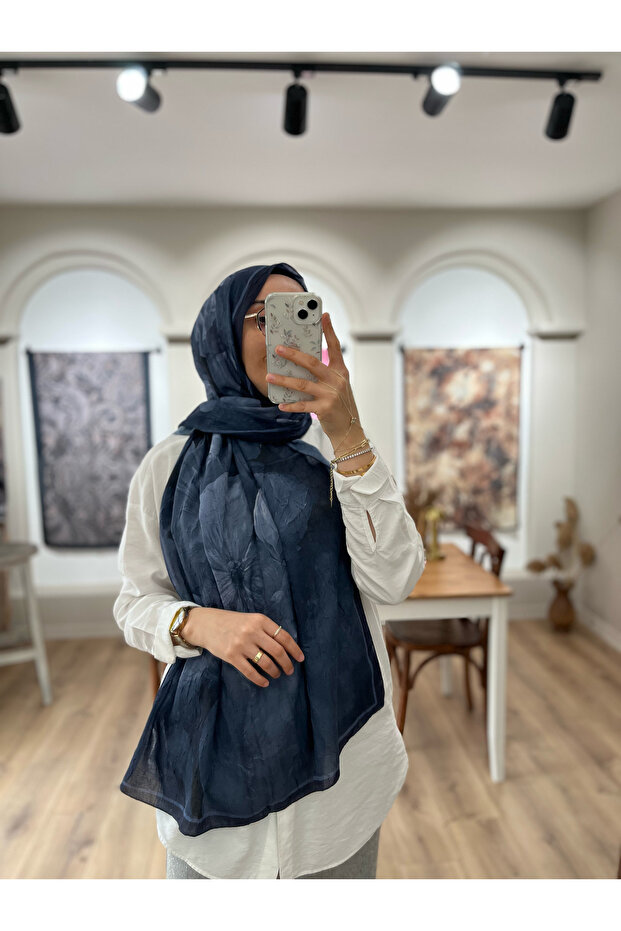 شال كراش بنمط بوهيمي - أزرق داكن - 4