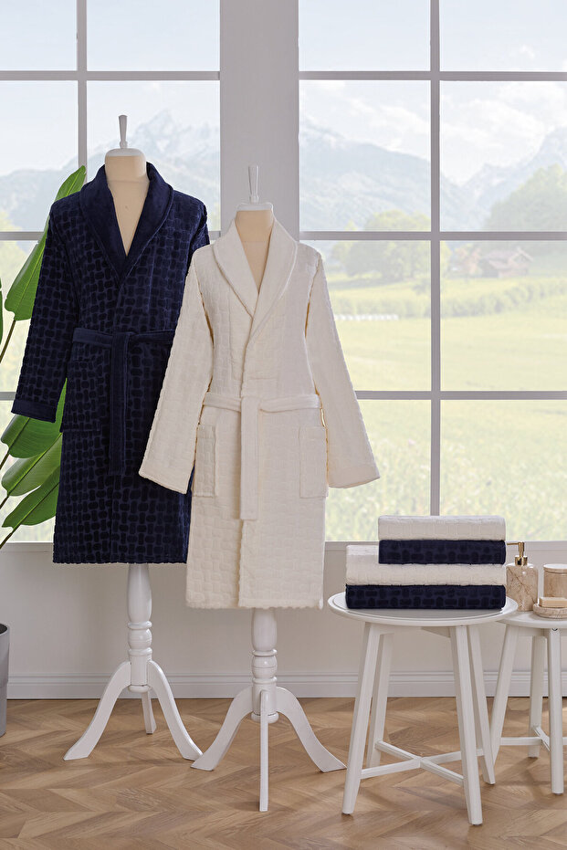 Tricot Velvet Family Bathrobe Set 100% Cotton 6 Pieces (2 Bathrobes + 2 Bath Towels + 2 Hand Towels)