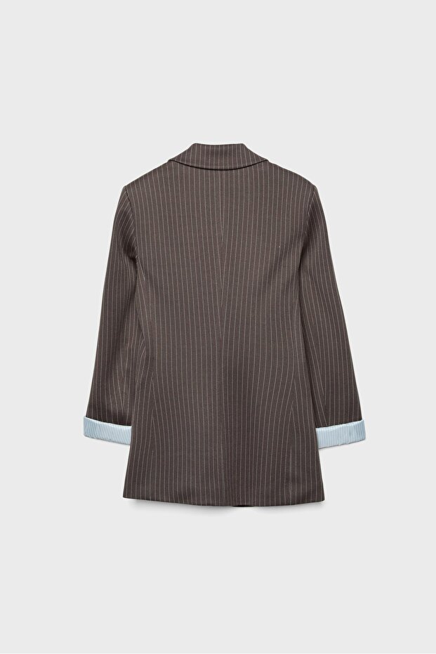 basic çizgili blazer ceket - 7