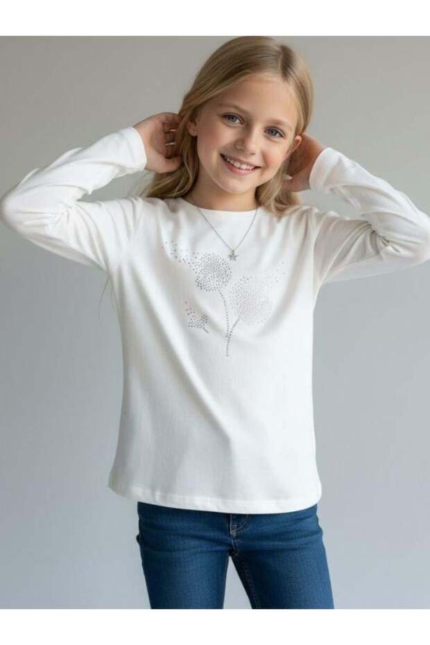 Girl's Stone Embroidered Long Sleeve T-Shirt