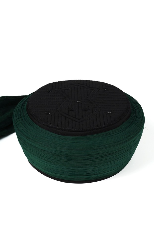 Namaz Sarigi - Green Fabric - Black Skullcap - Plain Wrap - Nâli Şerif - 7 Meters (Züabeli)