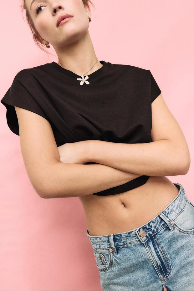 B06 Düşük omuz basic t-shirt - 4