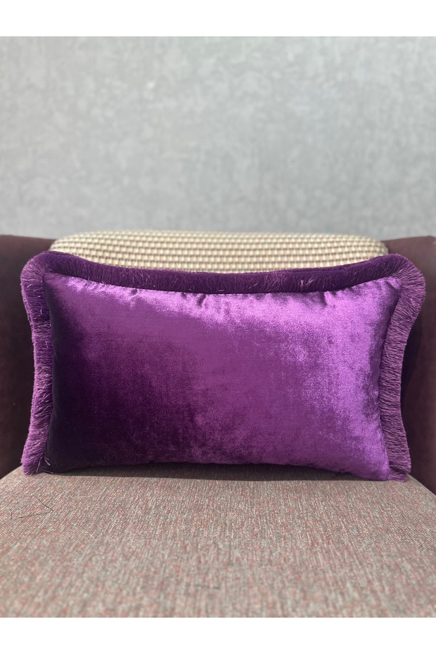 Exclusive Imported Atlas Purple Color Tasseled Throw Pillow Cover 30X50 cm