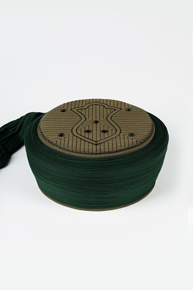 Namaz Sarığı - Green Fabric - Green Skullcap - Plain Wrap - Nâli Şerif - 7 Meters (Züabeli)