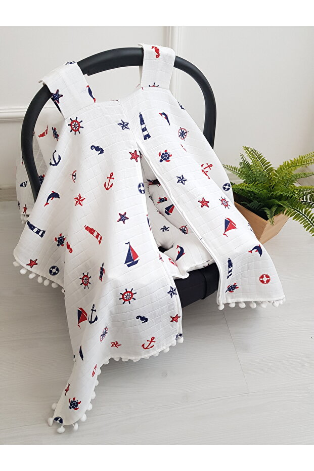 Stroller Cover and Cushion Muslin Zippered Sailor 100% Cotton 75X100 cm