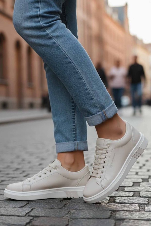 Women's Beige Casual Sneaker - Comfortable Flat Sole Stylish Sports Shoes