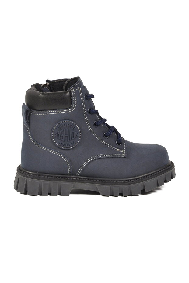Navy Blue Lace-Up Zippered Non-Slip Unisex Children's Boots 1782 P