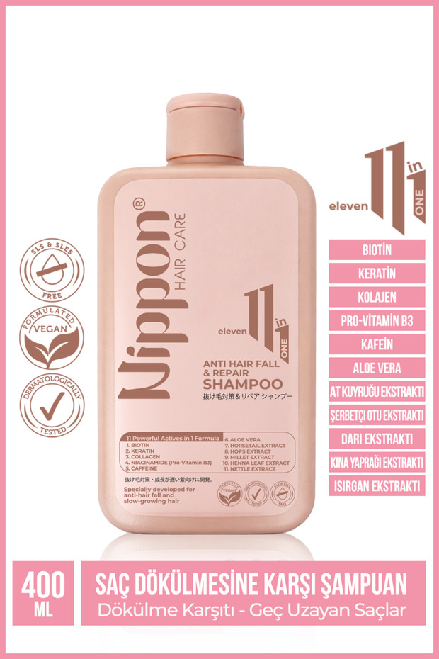 NIPPON Saç Dökülmesine Karşı 11’i 1 Arada Hacimlendirici,Dolgunlaştırıcı ve Onarıcı Şampuan 400 ml