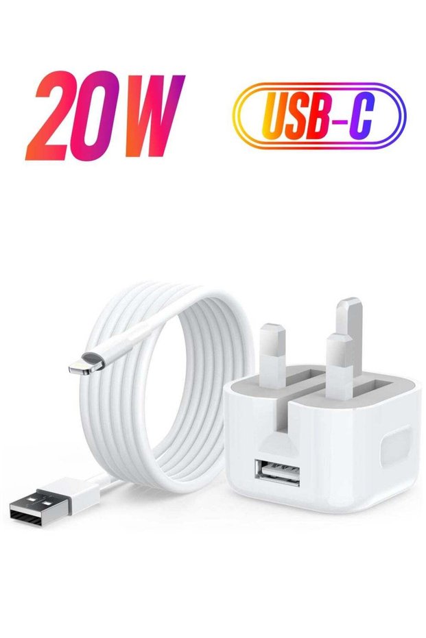 "Fast Charge Essential: USB-C Power Adapter with Type-C to Lightning Cable 20W in White"
