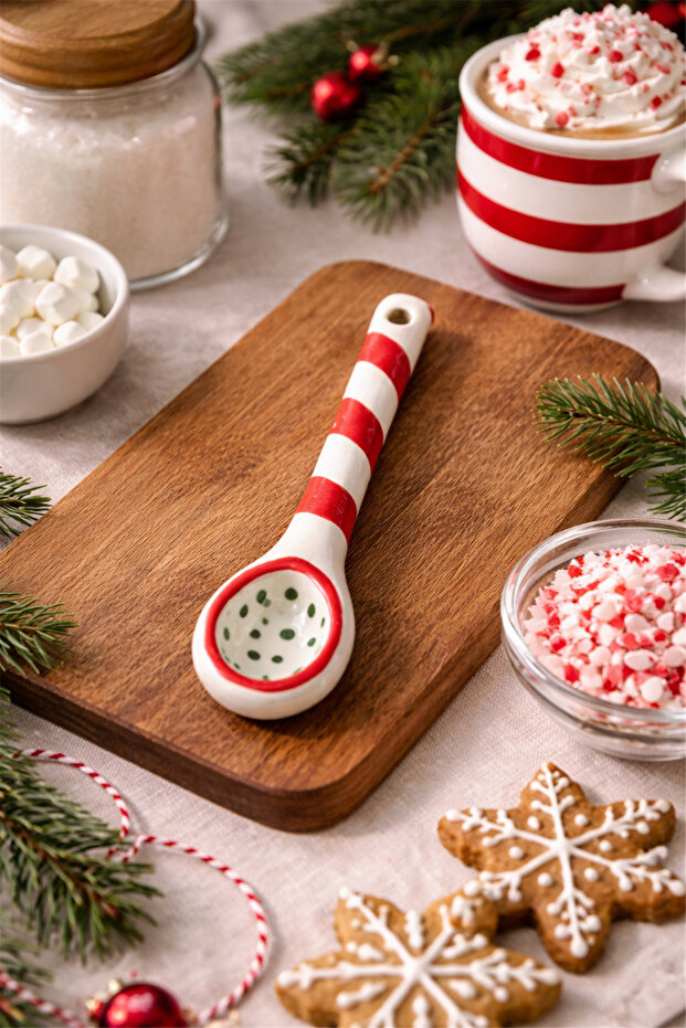 Red Striped Ceramic Spoon - 2