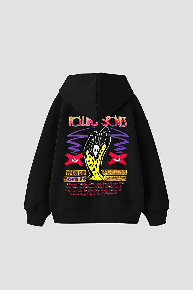 Rolling Stones Voodo Lounge Printed Oversize Unisex Black Hoodie