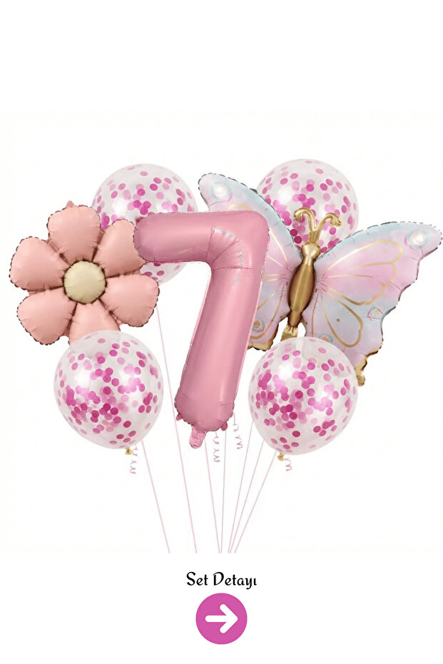 7 Year Old Pink Number Butterfly Daisy Balloon Set Party Decoration