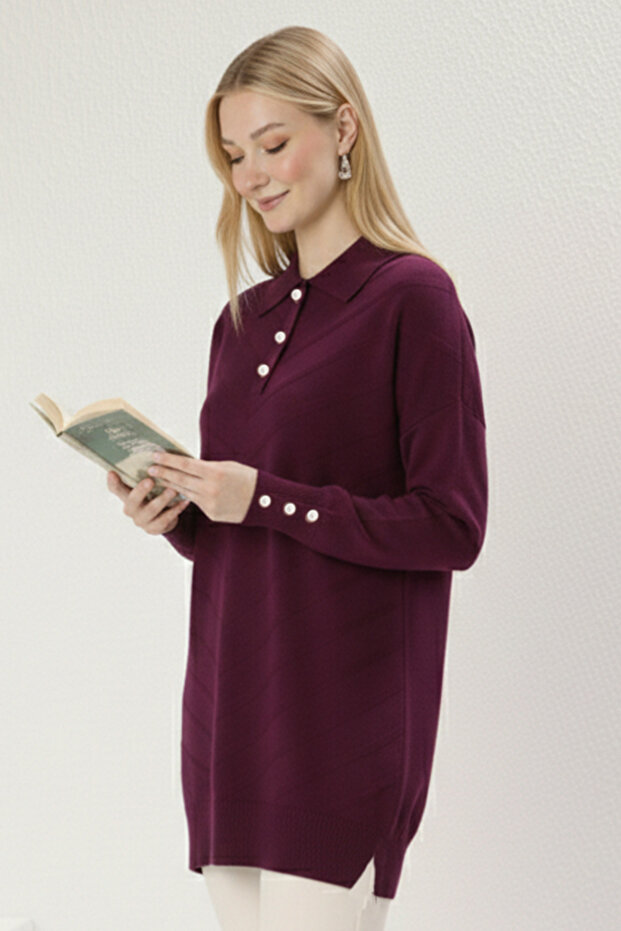 تونيك مزين بنقوشات للنساء المحجبات N3304 بلون البرقوق - 3