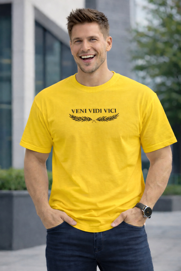 Veni Vidi Vici Printed Cotton Relaxed Fit Round Neck Unisex T-Shirt