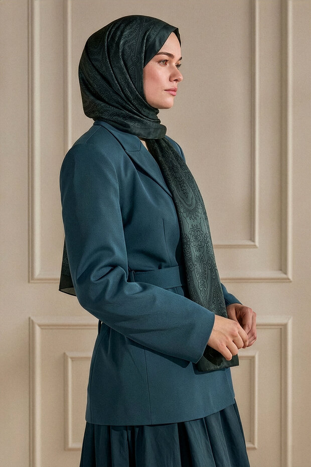 Petrol Paisley Patterned Organic Shawl