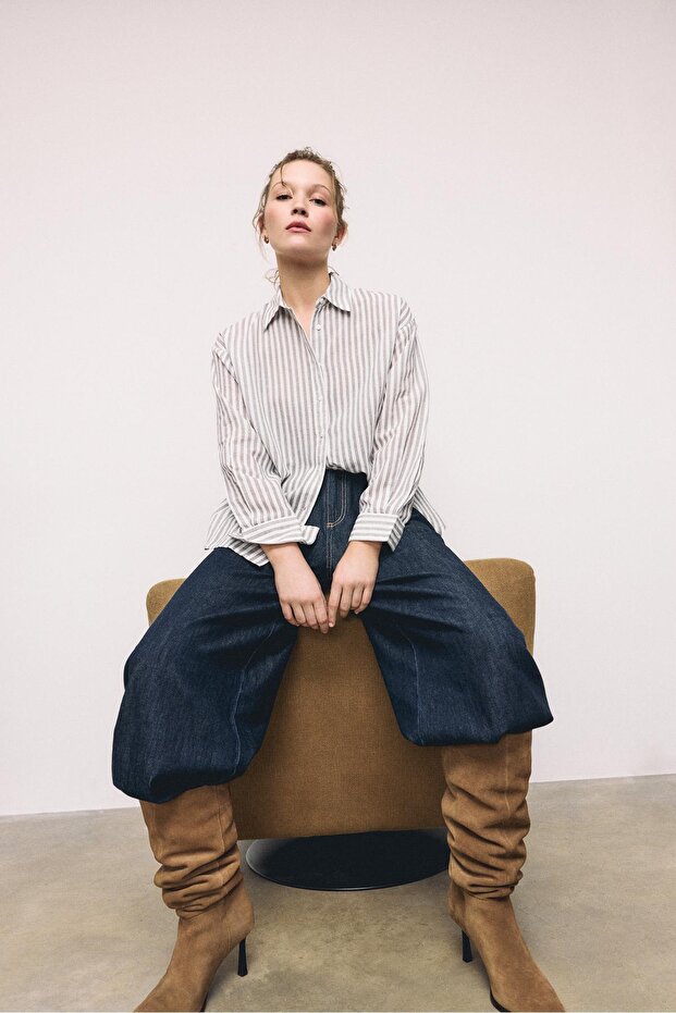 Keten görünümlü gömlek - 4