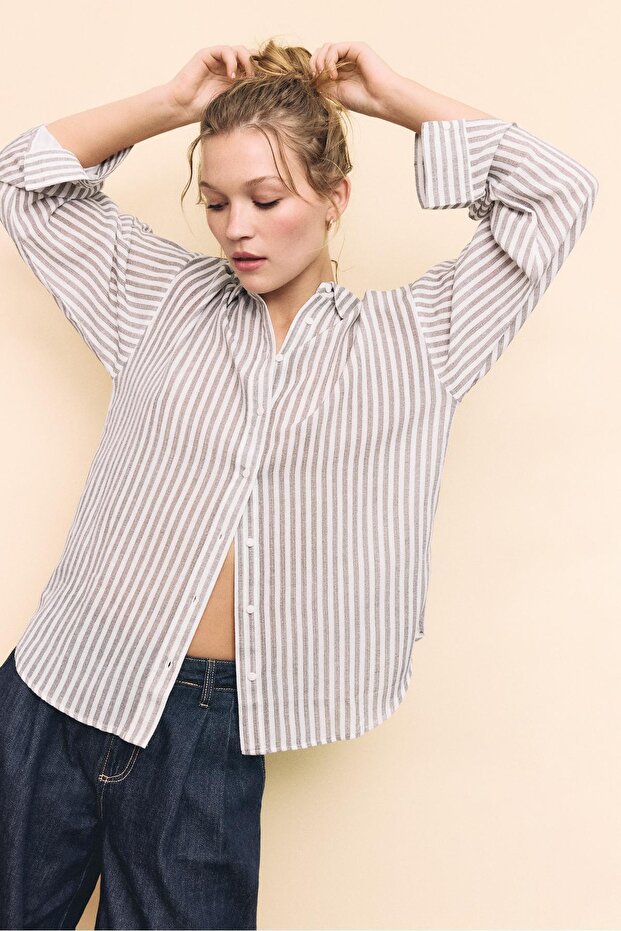 Keten görünümlü gömlek - 2