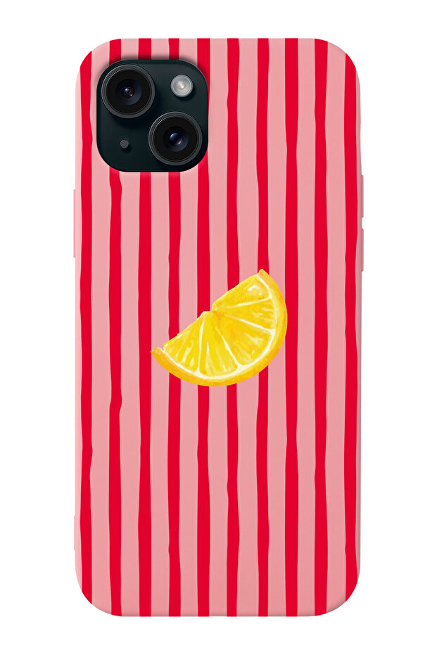 حافظة هاتف متوافقة مع آيفون 13 مصنوعة من جلد الغزال من الداخل ومرسومة بنمط الليمون - 1