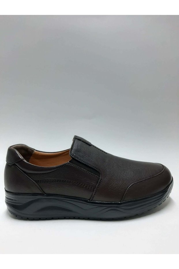 Genuine Leather Orthopedic Lightweight Faylon Sole Brown Laceless Daily Men's Walking Shoes