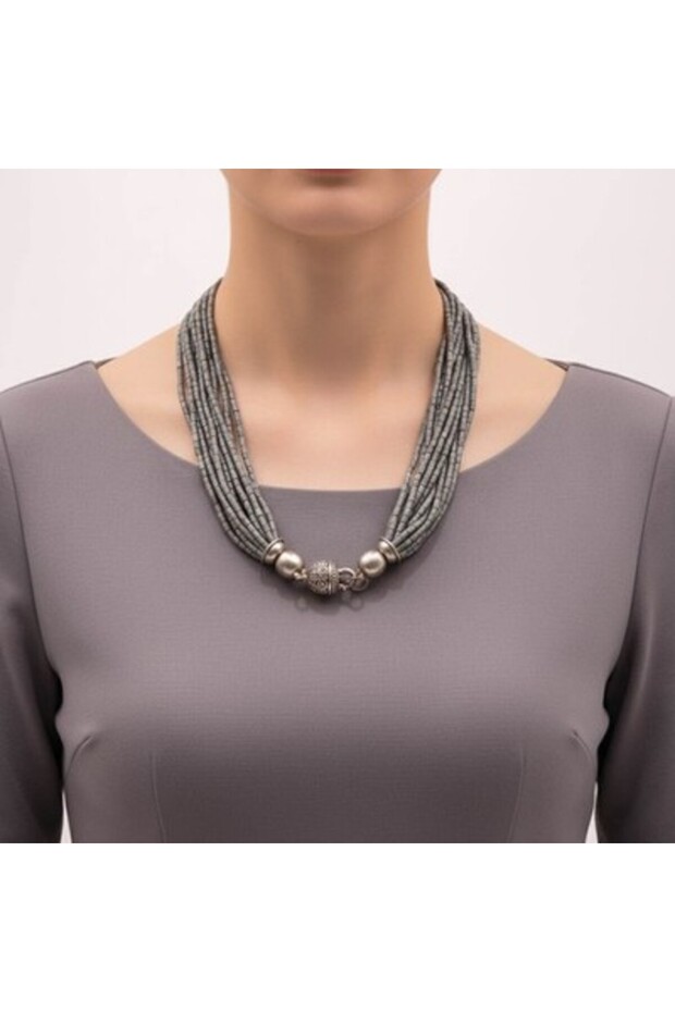 Fayrouz (Turquoise) Beaded Necklace – 58.5g | Silver Tone Clasp