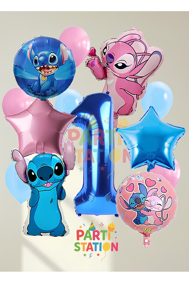 Stitc & Angel Balloon Set 1 Year Old Birthday 13 Piece Party Set
