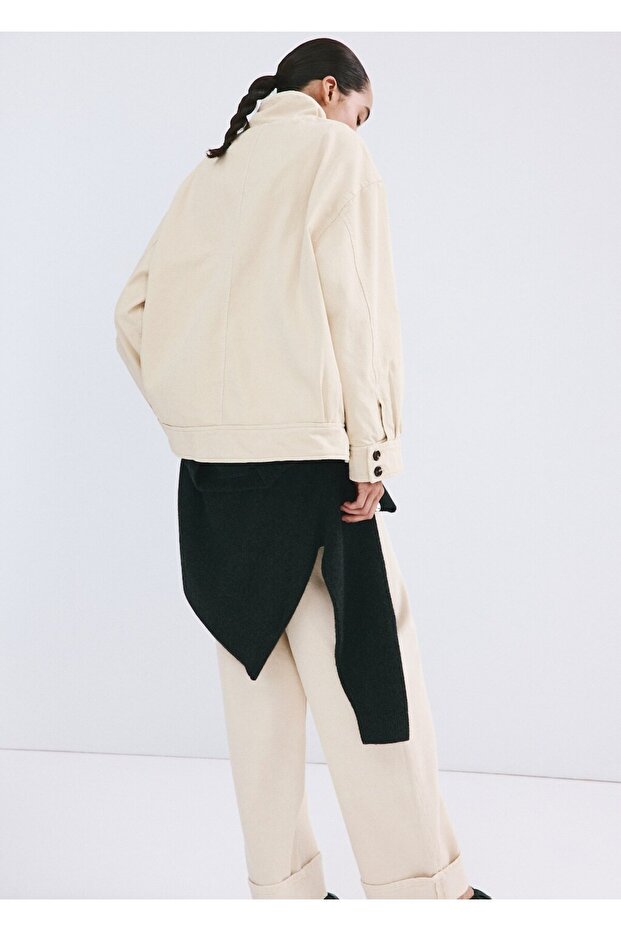 Yüksek yakalı denim parka - 4