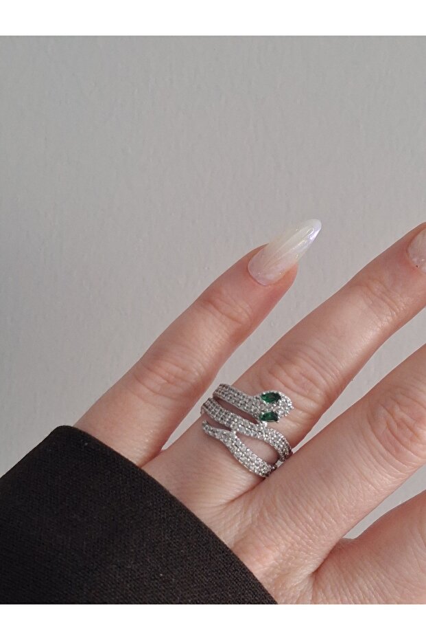 خاتم على شكل ثعبان فضي قابل للتعديل - 3