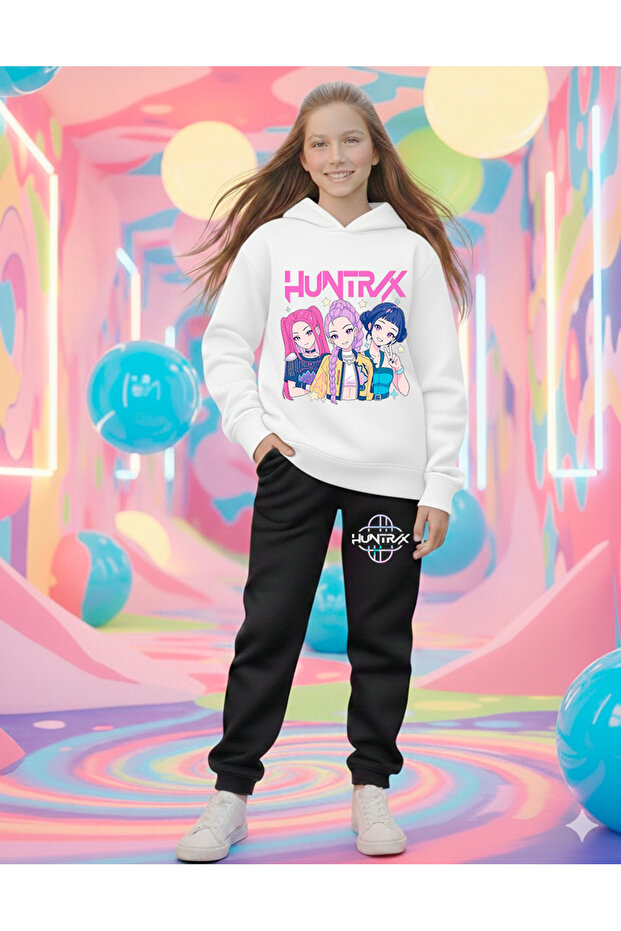 K-Pop Huntrix Printed Girls' Tracksuit Set, 3-Yarn Shardooned Fabric