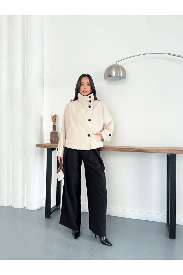 جاكيت ترنش بأزرار وياقة عالية - 4