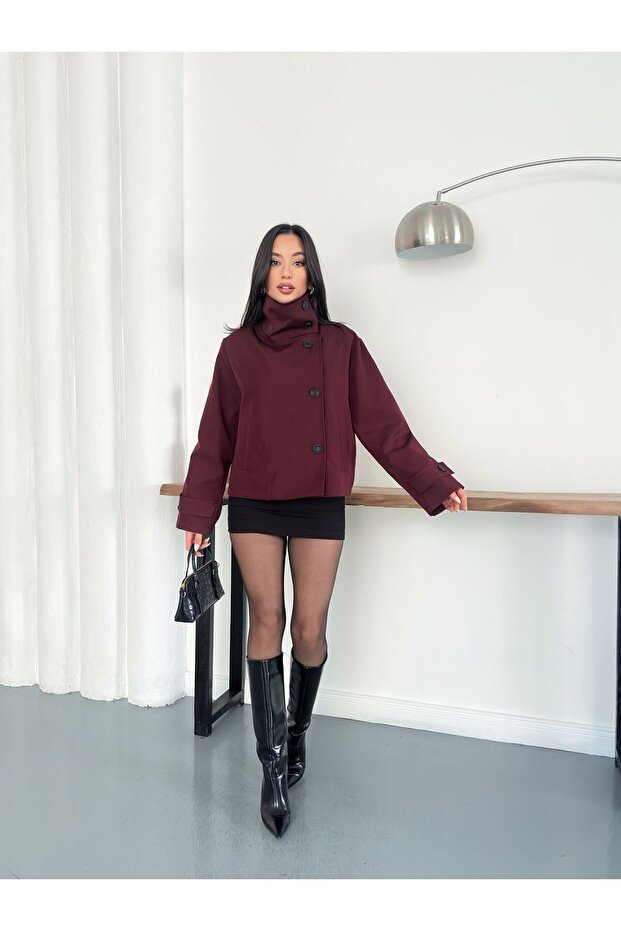 جاكيت ترنش بأزرار وياقة عالية - 7