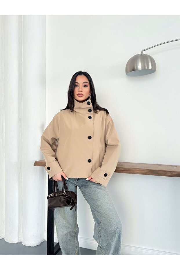 جاكيت ترنش بأزرار وياقة عالية - 1