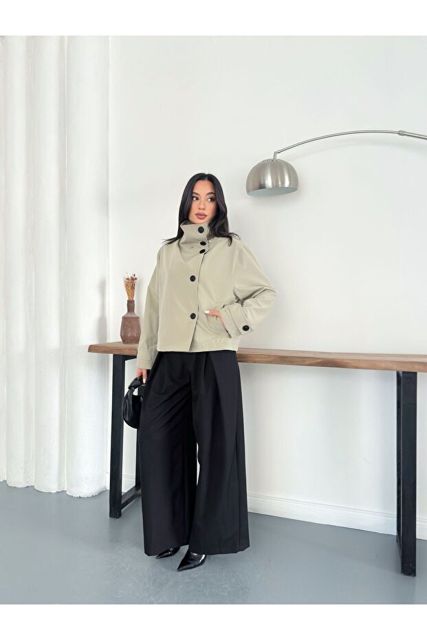 جاكيت ترنش بأزرار وياقة عالية - 3