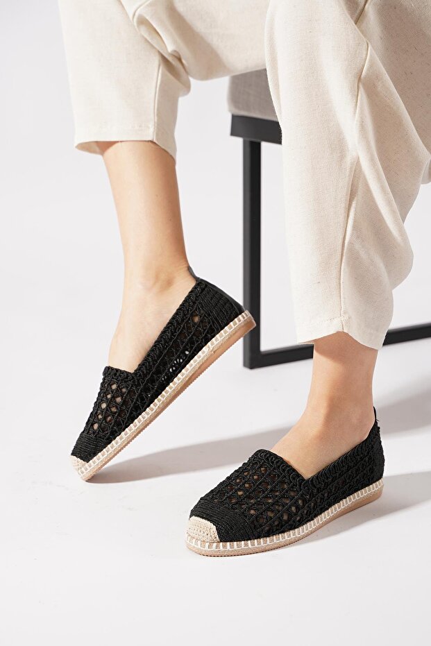 Fertemes Square Knitted Women's Ballerina Flats Black