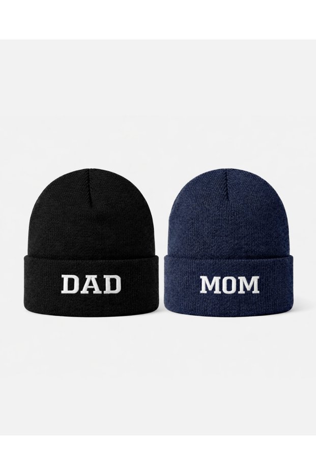 Dad Mom Embroidered Beanie Set of 2 / Dad Mom Beanie Set Embroidered Hat Set