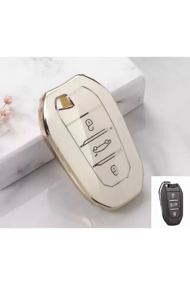 Citroen C3 C4 Elysee C5 Aircross Key Case Cover Without Sustas Model White/Silver