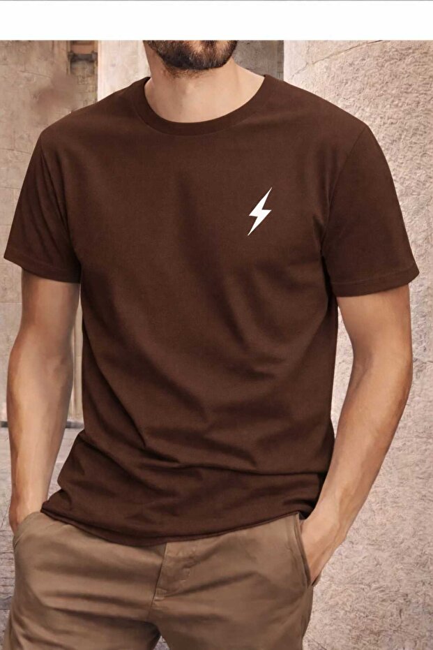 Lightning Bolt Printed Brown Unisex T-Shirt
