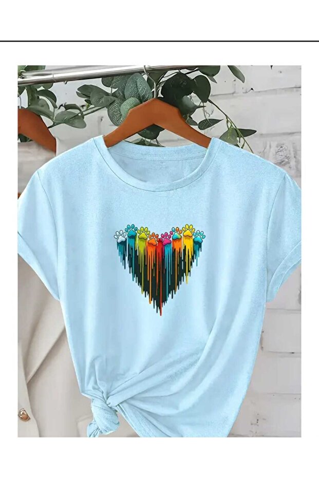 Paw Heart Printed Baby Blue Unisex T-Shirt