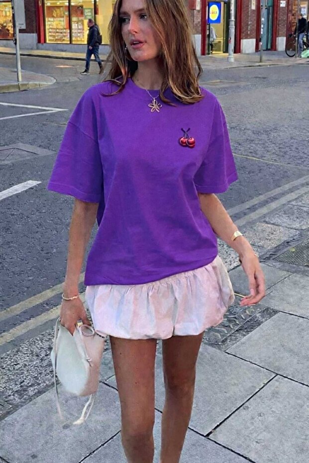 Cherry Printed Unisex Purple T-Shirt