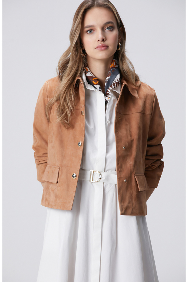 Tarçın Süet Deri Mont - 4