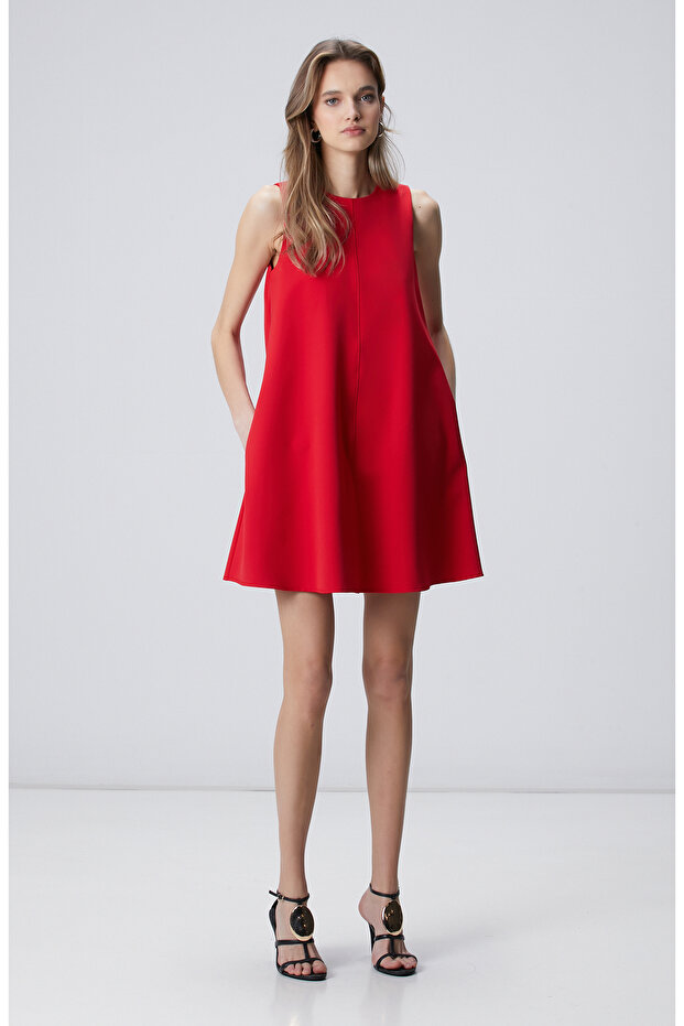 Kırmızı A Form Mini Elbise - 4