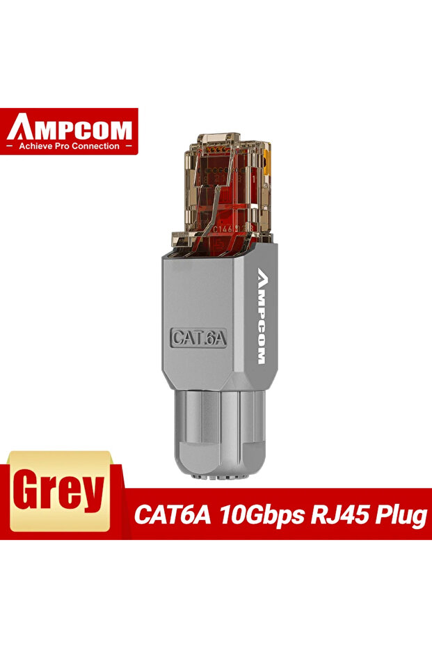 CAT6A Grey AMPCOM Crimp Free RJ45 Connector, Tool Less UTP 1000Mbps CAT6/CAT6A Modular Plug for Stra